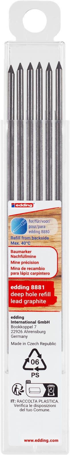 edding 8881 Ersatzminen für Tieflochmarker-Bleistift 6x graphit 4-8881-6-112