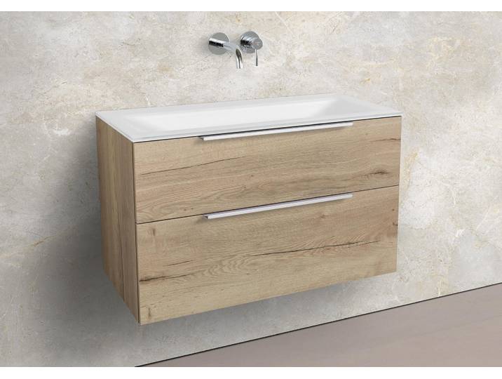 Zafiro - Badmöbelset 90 cm mit Glaswaschbecken Optiwhite und Unterschrank