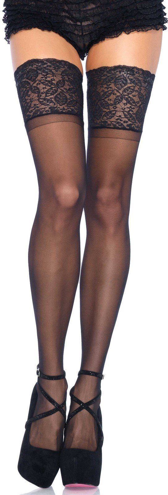 Leg Avenue Bas Autofixants Lycra Ls Jarretières DZ 9750 Noirs