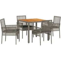 vidaXL 5-teiliges Garten Esszimmer Set mit Kissen Grau Poly Rattan