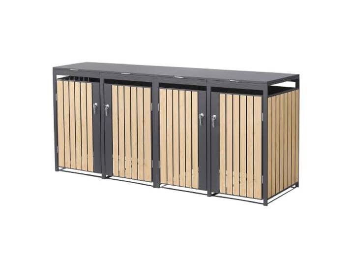 ML-Design Mülltonnenbox 4er 240L, Mülltonnenverkleidung für 4 Mülltonnen, Müllbox wetterfest, Mülltonnenhaus aus Stahl, Müllcontainer mit Deckel, abschließbare Tür, 264x80x120 cm, Anthrazit-Holzoptik