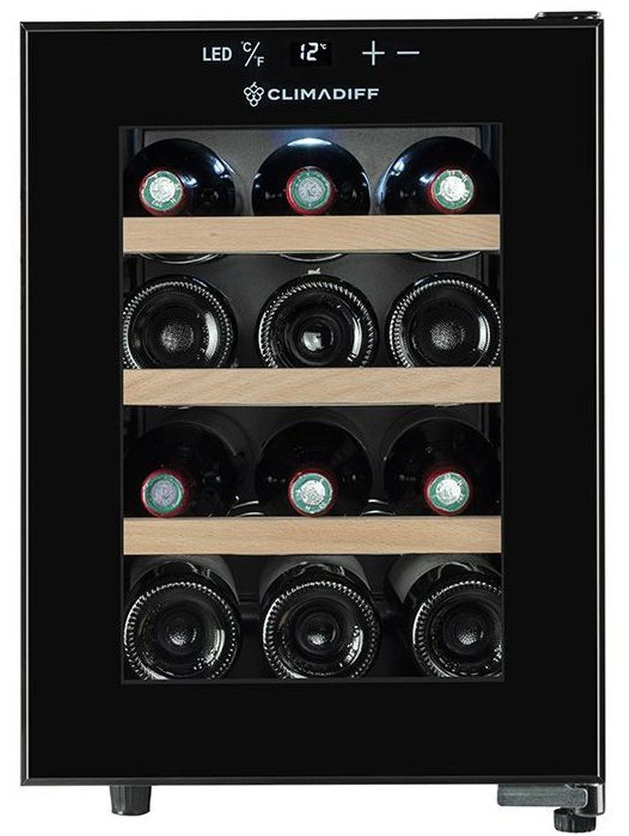 Climadiff CUVEE12, Hybrider Weinkühler, Freistehend, 12 Flasche(n), 60 W, E, Schwarz