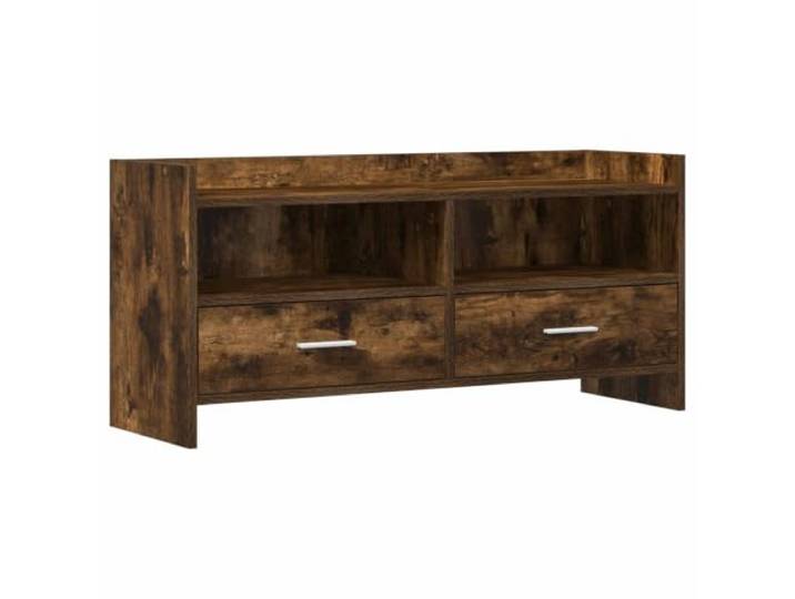 PUGYNBK TV-Möbel, 100 x 33 x 47 cm, Eiche rauchfarben Robustes Holz, Metallgriffe, Türen und Regale, Multimedia-Aufbewahrung, rechteckiges Design