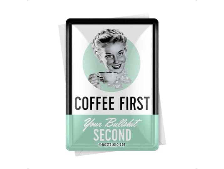 Nostalgic-Art Retro metalen ansichtkaart, Coffee First