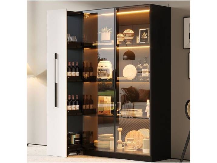Vitrine LED avec rangement – noir et blanc – 110 5 x 35 x 160 cm