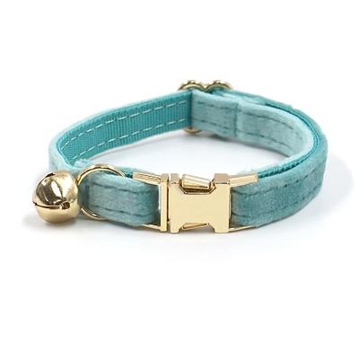Seegrünes Katzenhalsband aus Samt, niedlicher beschrifteter Katzenhalsbandbogen est für Instagram-Glocken-Katzenhalsband