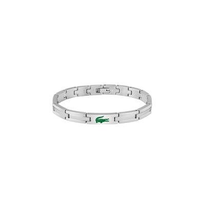 Gliederarmband LACOSTE "STENCIL", silber (edelstahlfarben, grün), Armbänder, Damen, 19,5cm, Edelstahl, Gliederarmband, Emaille
