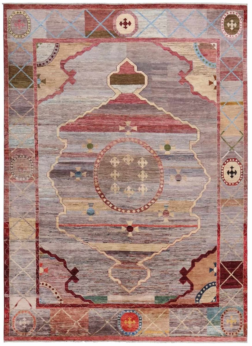 Handgemaakt Art Deco Medaillon Luxe Tapijt van Wol met Ornamenten