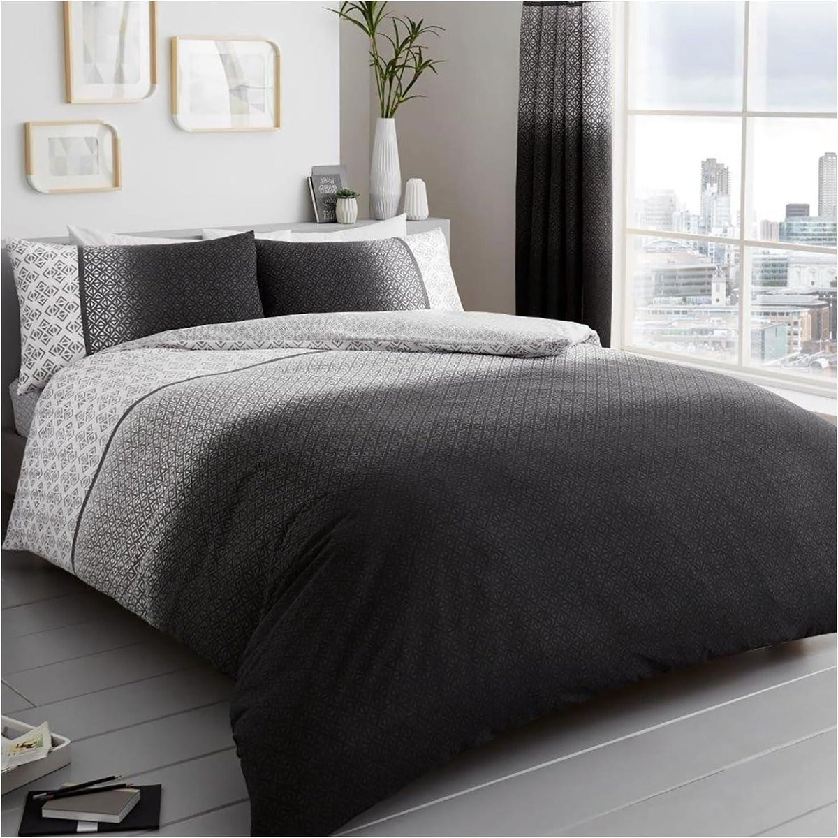 Omkeerbaar Jacquard Dekbedovertrek Set Grijs 200x200 cm