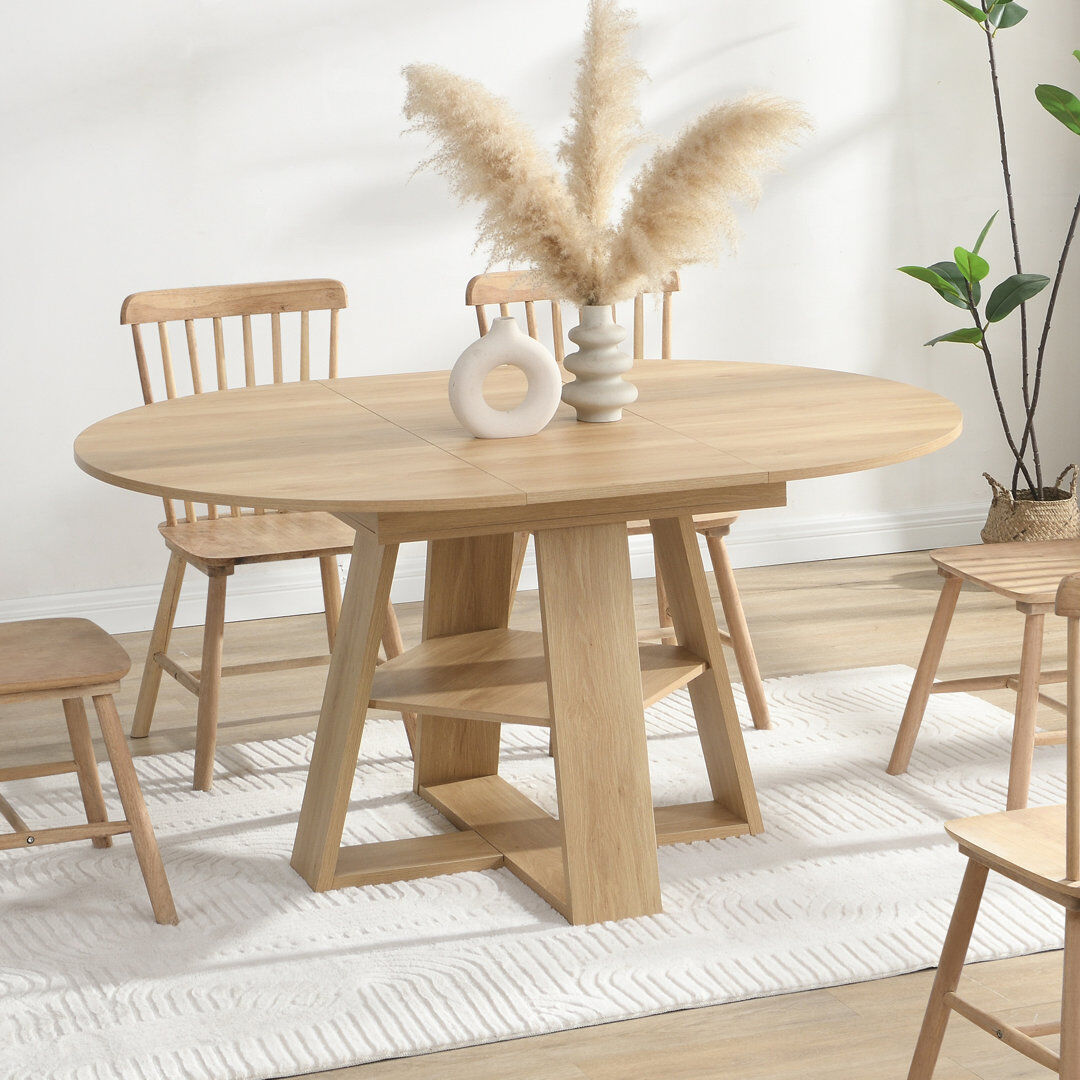 17 Stories 110-150cm Extendable Oval Dining Table with Storage, 4-6 Seater OAK