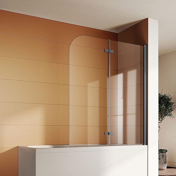 Duschwand für Badewanne Schwarz NANO-GLAS Badewannenaufsatz 2-teilig faltbar 120x140 cm(BxH) Duschabtrennung Badewanne