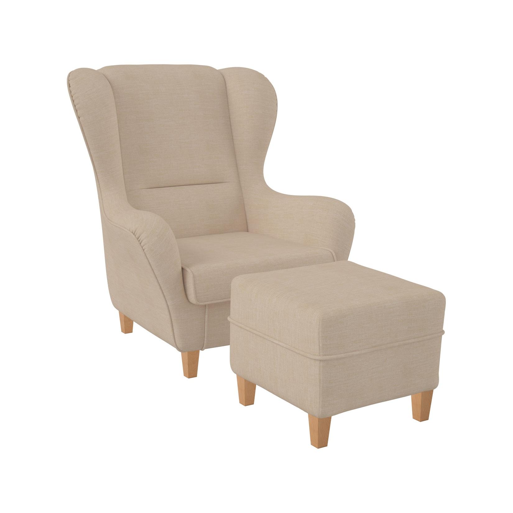 Supellex Sofia Ohrensessel mit Hocker Design Vienna Creme-Beige