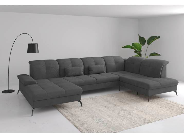 Wohnlandschaft, Polyester, Grau, 357×90×231 cm, U-Form, Mit Kopfteilverstellung, sit&more