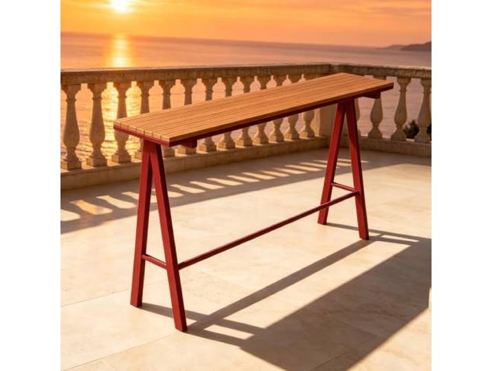 Weiwehome Bartisch aus Massivholz, schmaler Stehtisch mit Metallrahmen Schlicht, Industriestil, platzsparend – für Küchentheken, Cafés, Terrassen(Burgundy,47.2in*15.7in)