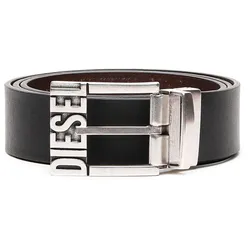 DIESEL Herren Gürtel - B-SHIFT II, Leder, Metall Dornschließe, Logo, doppelseitig Schwarz/Braun / 85 cm