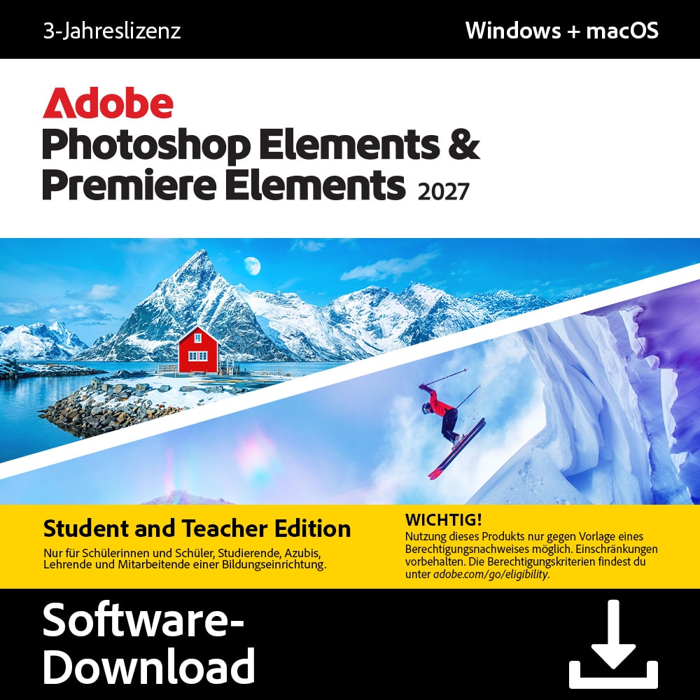 Adobe Photoshop & Premiere Elements 2027 Lehrer & Studenten 3 Jahre Download-Code 30018301