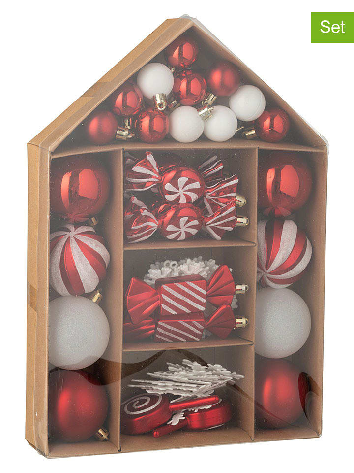 J Line 59er-Set: Christbaumkugeln in Rot/ Weiß - onesize