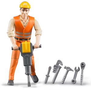 bruder Spielfigur bworld 60020, ab 4 Jahre, Bauarbeiter mit Zubehör, 10,7 cm