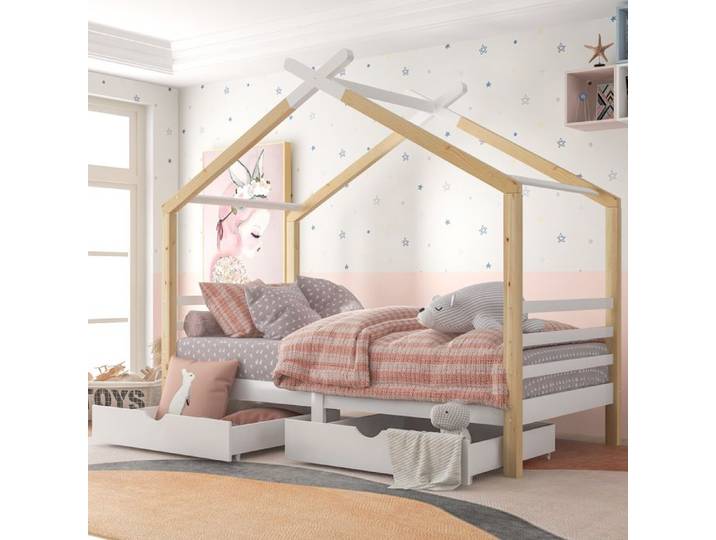 Lit Cabane Enfant - PDZZZD - 90x200cm - Bois Massif - 2 Tiroirs de Rangement - Design Créatif