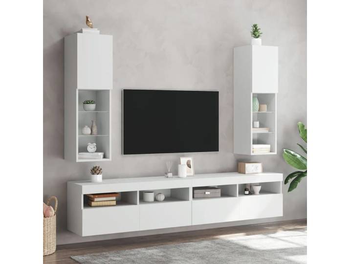 Meubles TV avec Lumières LED 2 pcs Armoires de Télévision Murales Meubles Télé avec Rangement Salon Salle de 837016