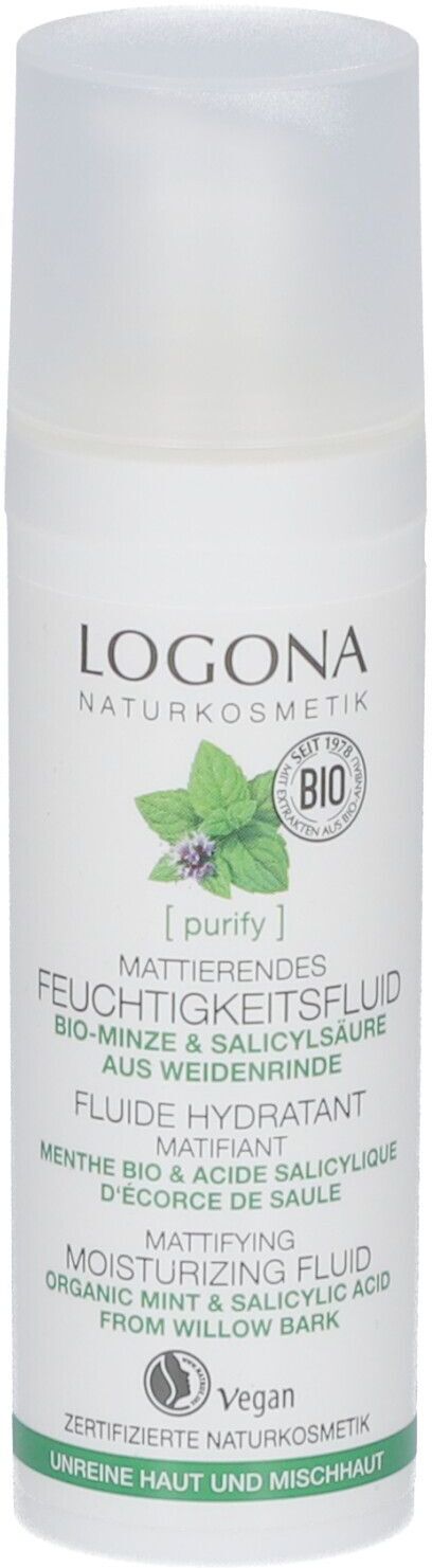 LOGONA Purify Mattierendes Feuchtigkeitsfluid Bio-Minze & Salicylsäure aus der Weidenrinde 30 ml Flüssigkeit