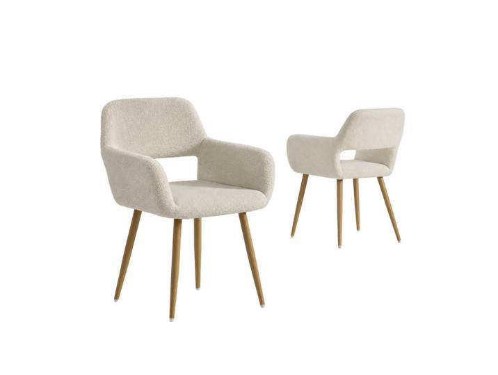 Meubles Cosy Bürostühle 2er-Set, skandinavisches Design, gepolsterte Sitzfläche aus Wollstoff, Holzbeine, Beige, Metall, 56x78x56 cm, Esszimmer, Stühle, Armlehnstühle