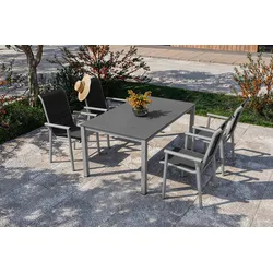 KETTLER BasicPlus Pro Garten-Essgruppe, silber/anthrazit, Alu/Textilene, Esstisch 160 x 95 cm, 4 Stapelsessel