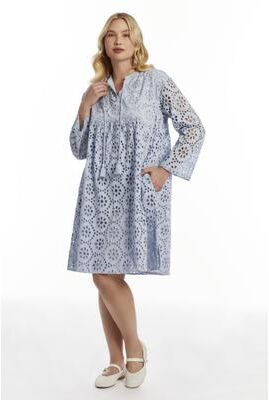 Plus Size Women's Eyelet Midi Shirtdress by June & Vie in Zen Blue (Size 18/20)