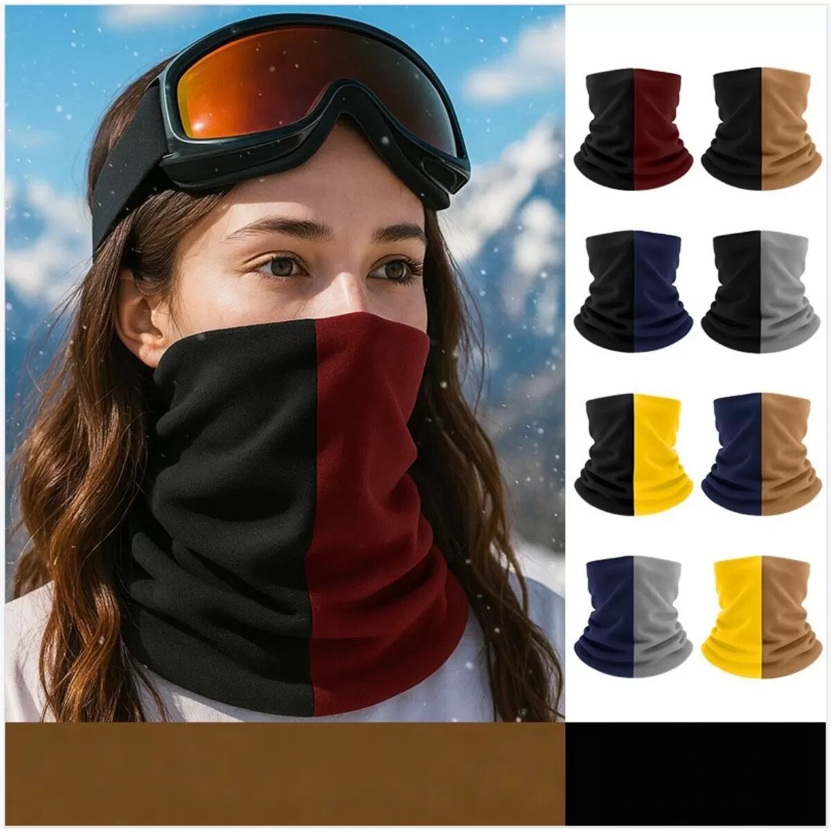 INF Multifunktionaler Outdoor Zwei-Farben Fleece-Nackenwärmer - Schwarz & Hellgrau