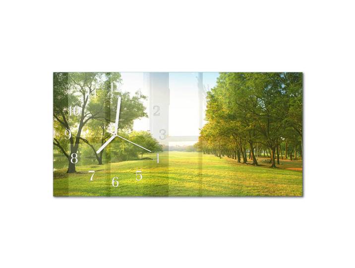 Tulup Wanduhr aus Glas 60x30 cm - Das Grün der Natur, Rechteckig, 60x30x0.4 cm, Dekoration, Uhren, Wanduhren