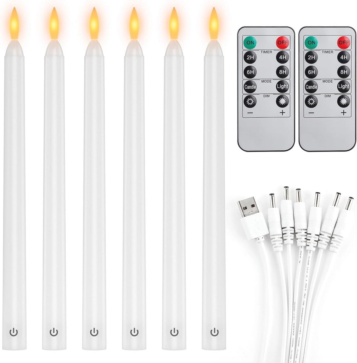 Set van 6 vlamloze LED-staafkaarsen met afstandsbediening