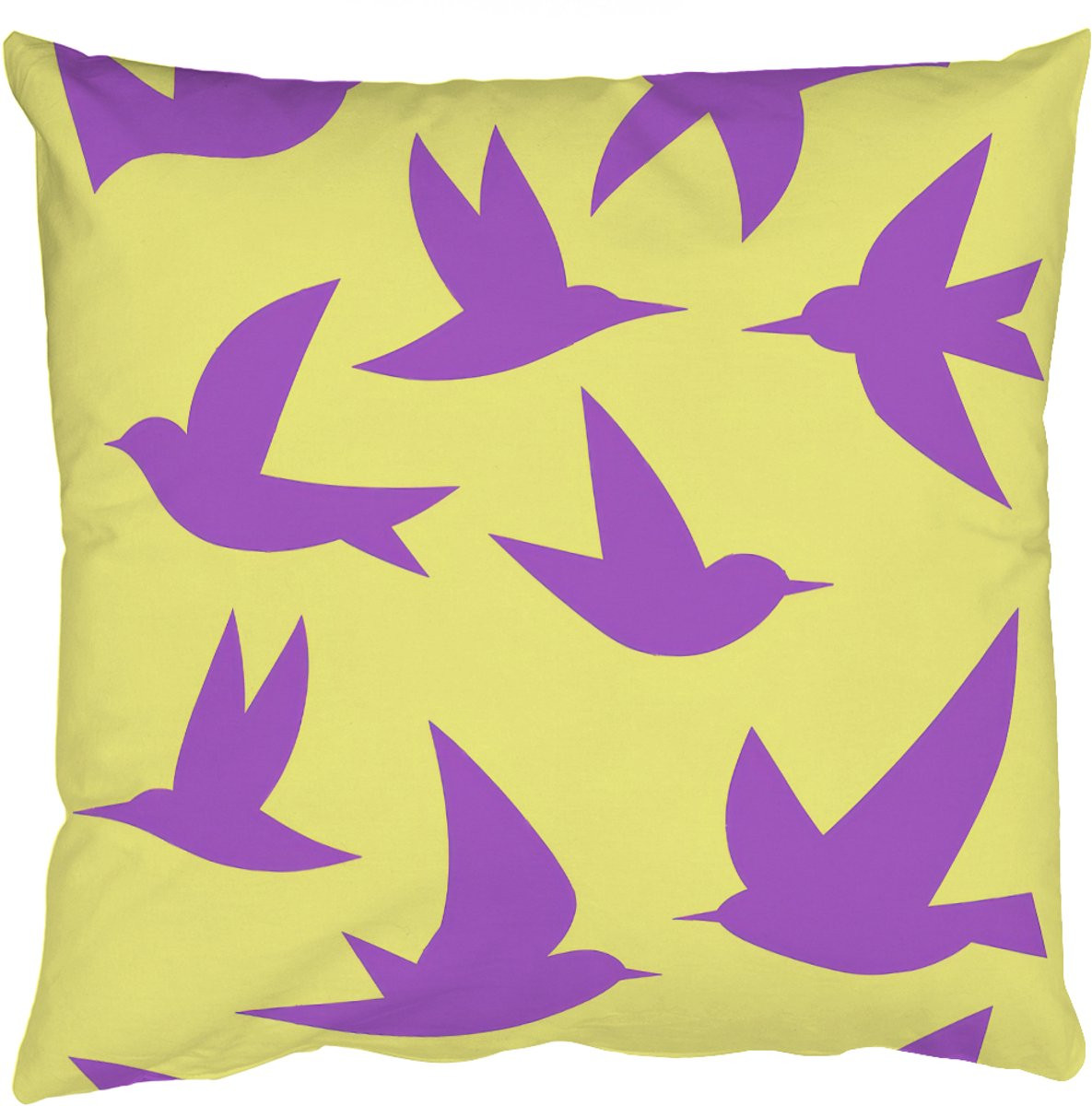 PillowMonkey Sierkussen Vogels Cirkel Geel 60 x 60 cm