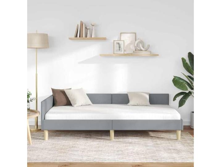 KTHLBRH Eck-Bettrahmen, hellgrau, 100 x 200 cm Polyester, Sperrholz, wendbares Kopfteil, platzsparend, Verwendung im Innenbereich