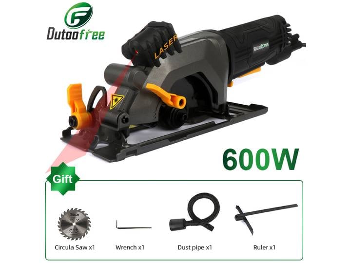 Scie circulaire électrique multifonctionnelle 600W 220V avec laser, ensemble de tronçonneuse domestique pour couper le bois, les tubes PVC, ensemble d'outils électriques pour le bricolage