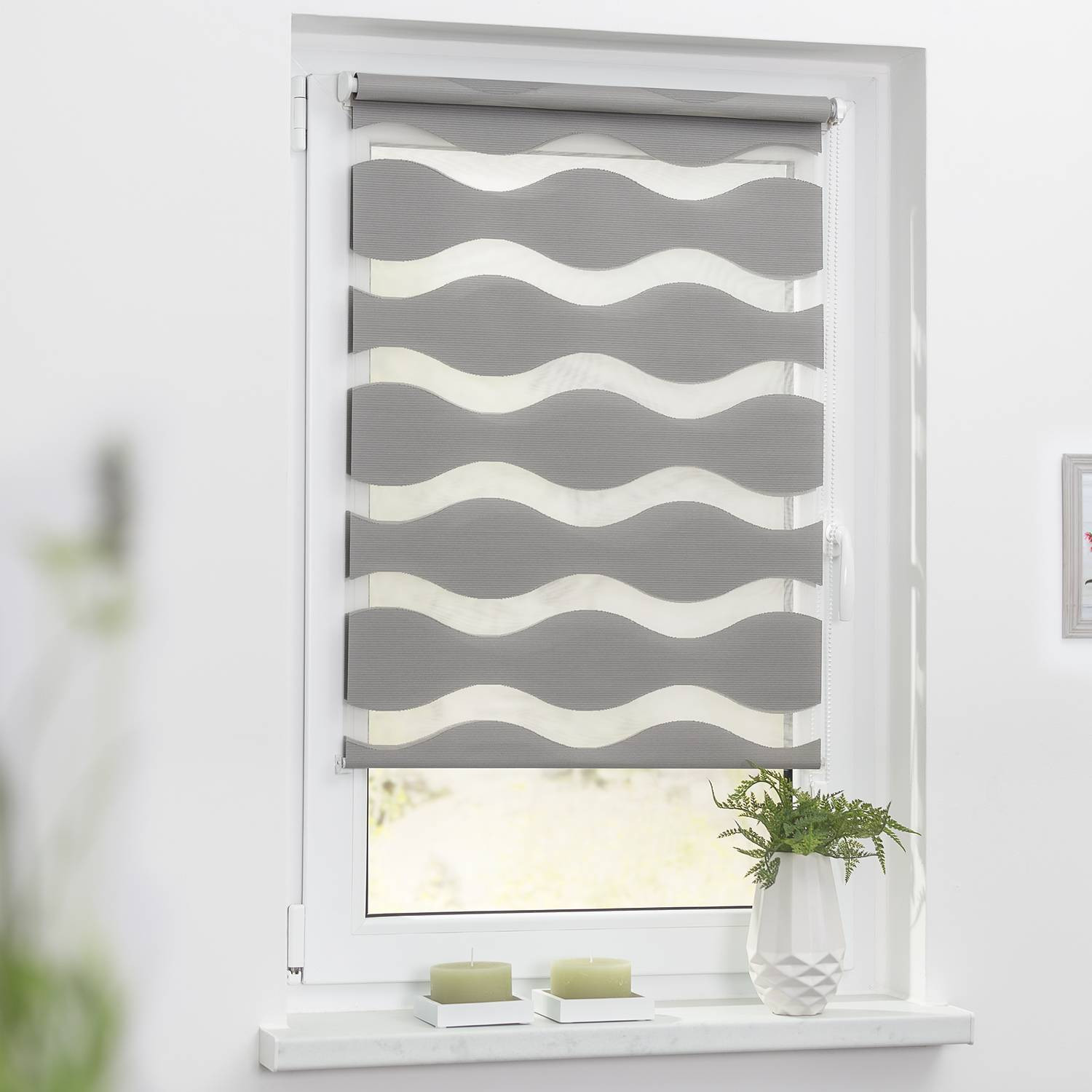 home24 Duo-rolgordijn Welle grijs/platinagrijs B: 90 cm, H: 150 cm