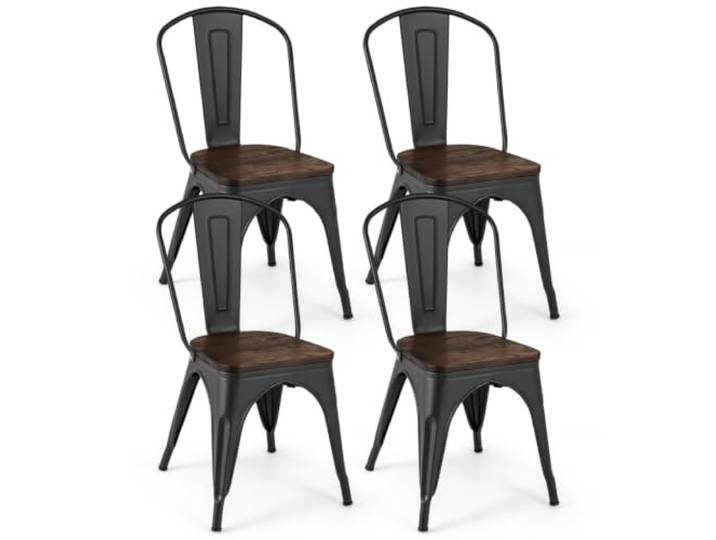 Helloshop26 Esszimmerstuhl, stapelbar, 53 x 44,5 x 84 cm, ergonomischer Komfort, Tolix-Stil, Metall, Schwarz, 20_0011819