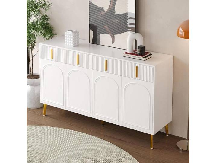 Buffet Dorés 4 Portes 4 Tiroirs MDF Blanc