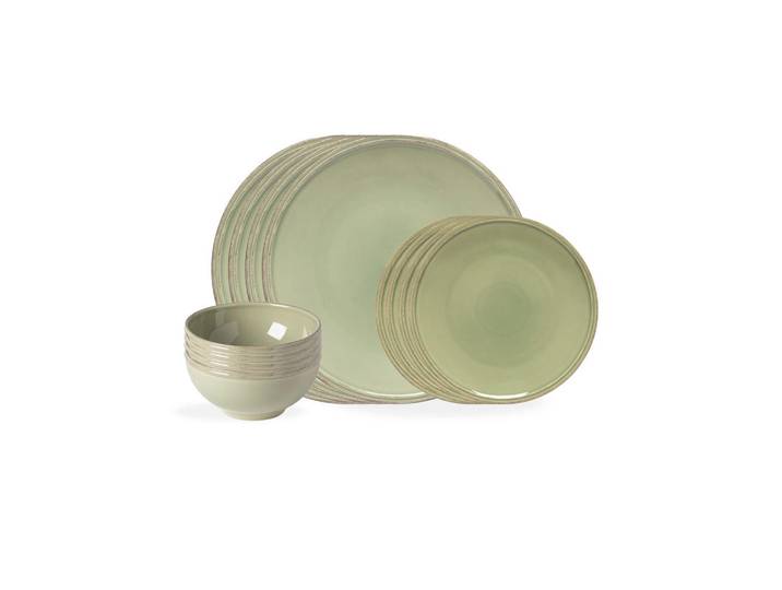 Costa Nova Kombiservice Friso, Olivgrün, Keramik, 12-teilig, 740 ml, Handmade in Europe, Essen & Trinken, Geschirr, Geschirr-Sets, Kombiservice