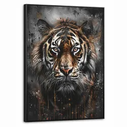 LEINWAND Bilder mit Rahmen - Tiger - Tiere - Porträt - Luxus - Schwarz - 60x80