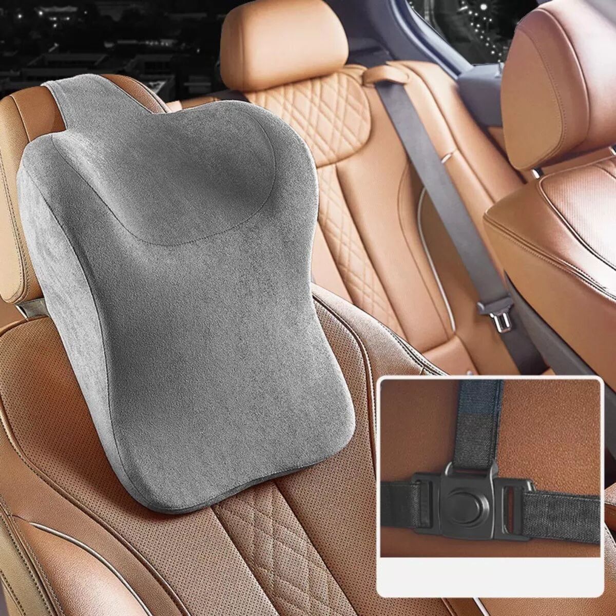 INF Oreiller de voiture en suède en forme de U : Soutien ergonomique pour un voyage confortable Gris