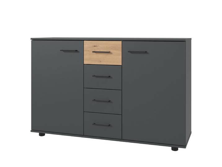 Sideboard Taiga 130 x 83 x 41cm Schwarz/Graphit/Eiche Artisan Dekor