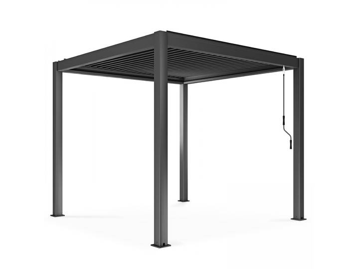 Oviala - Pergola bioclimatique 3x3 m autoportée manuelle en aluminium gris anthracite