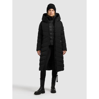 Steppmantel KHUJO "FISKA 2IN1 (EINSATZ HERAUSNEHMBAR)", Damen, Gr. S, schwarz, 100% Polyester, unifarben, regular fit wadenlang, eingesetzt elastischer Bund mit Windstopper, Mäntel Steppmantel
