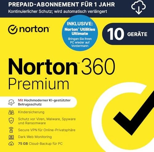Norton 360 Premium 75 GB - VPN - 1 Benutzer - 10 Geräte - 24 Monate  (ESD)