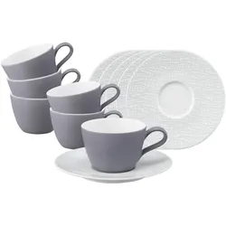 KAFFEETASSEN MIT UNTERTASSEN Life Fashion Elegant Grey 240 ml 6er Set
