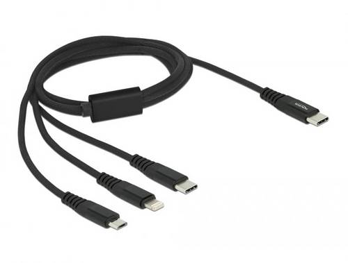 Delock USB-Ladekabel USB 2.0 USB-C Stecker, USB-C Stecker, USB-Micro-B Stecker, Apple Lightning Stecker 1.00m Schwarz 87149