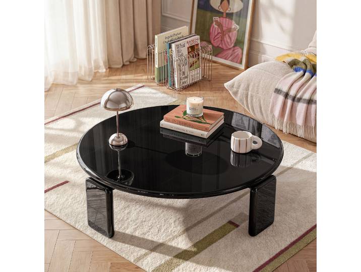 HABITAT - Table basse ronde laquage haute brillance - Noir - Balma