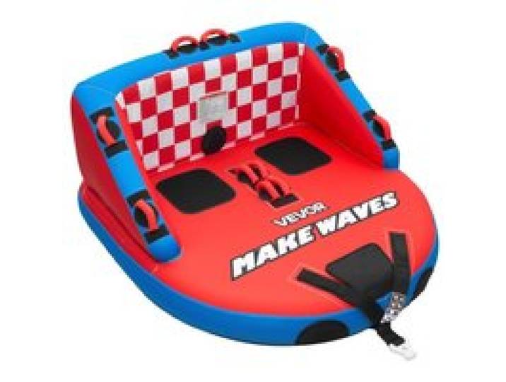 VEVOR Towable Tube für Boote, Wassersport-Schleppreifen für 2 Personen, bis 154 kg Tragfähigkeit, mit 2 Zugpunkten, Nylonhülle, Gepolsterten Griffen und Sicherheitsventil, für Seen, Flüsse, Rot