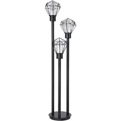 Stehlampe Außenstehlampe Wegeleuchte Retro Gitter Standleuchte 3 flammig, Edelstahl Metall schwarz, Kunststoff klar, 3x E27, LxH 44x2x170 cm