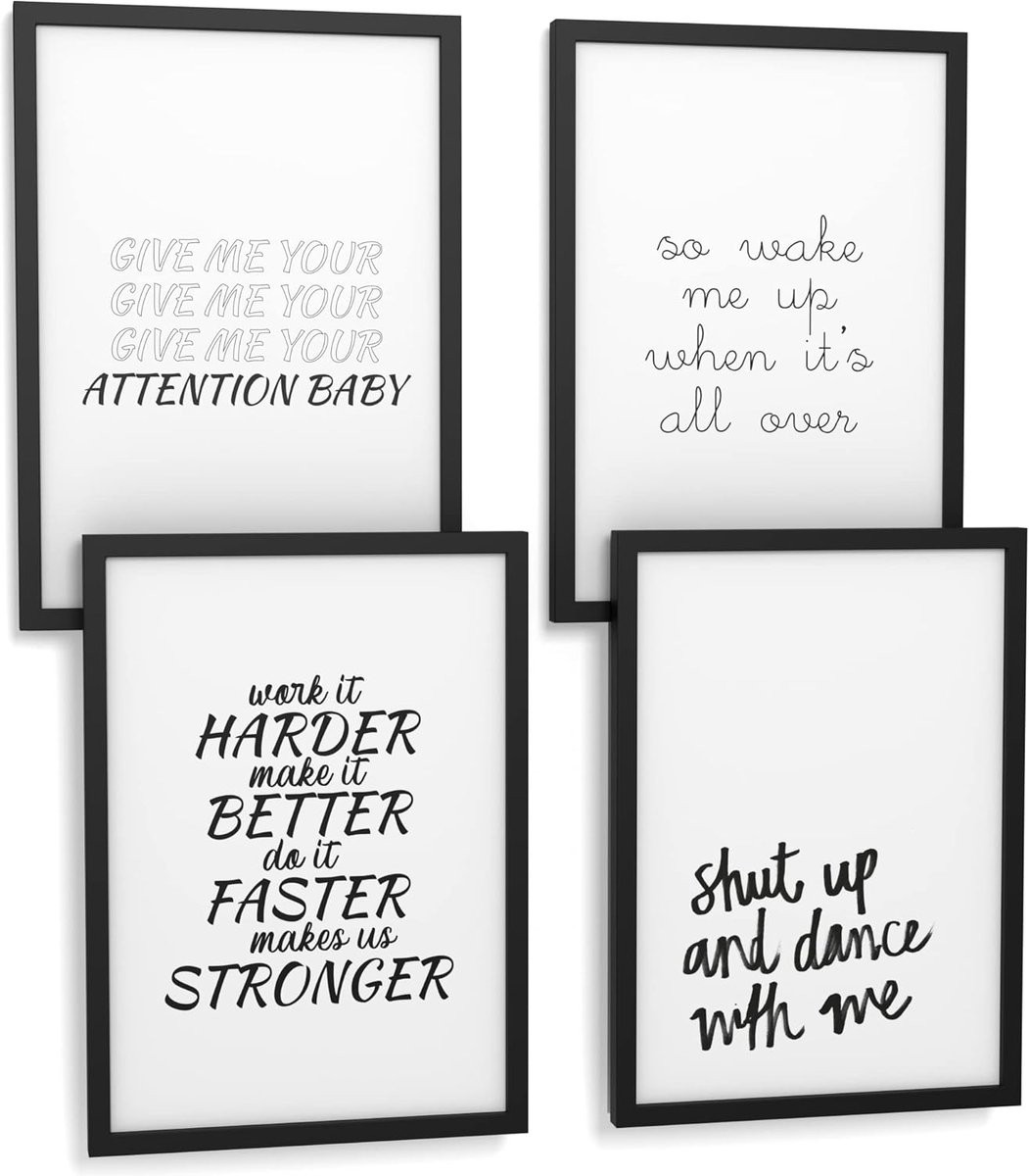 Spreuken Poster Set - Set van vier A4 wanddecoratie posters met typografie - Zwart
